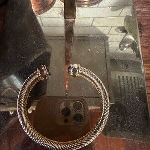 Gold Twisted Bracelet with blue stone. Stainless steel malachite twist